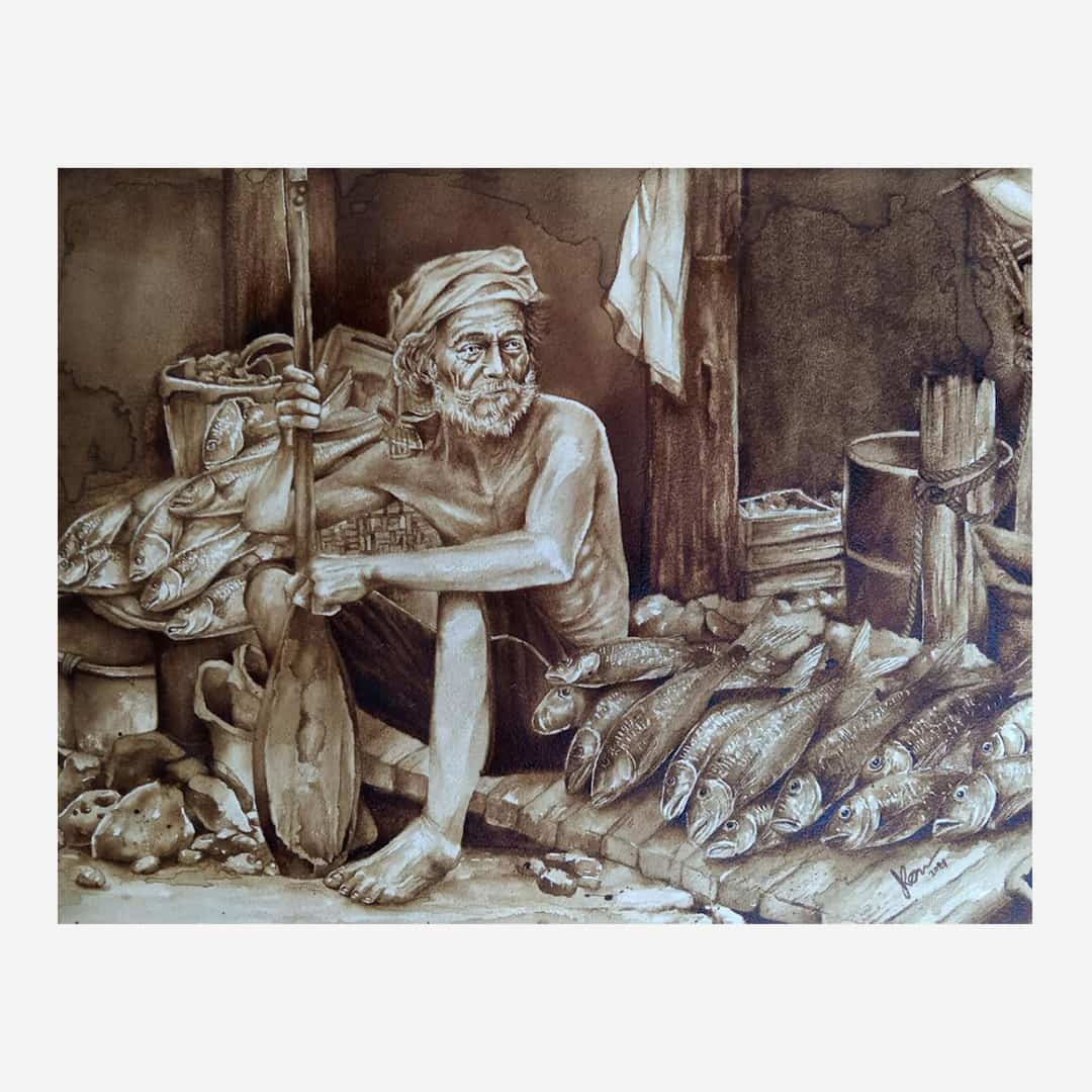 Coffee Art Painting #2 : Filemon, The Fisher | Iskaparate