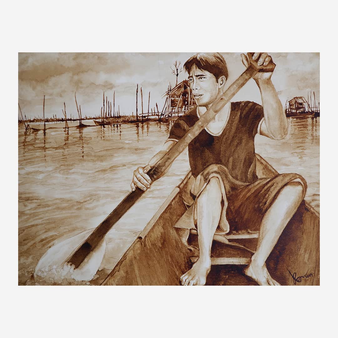 Coffee Art Painting #3: Ang Bangkero, (The Boatman) | Iskaparate